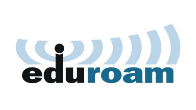Eduroam logo featuring stylized wireless signal waves above the word “eduroam.”