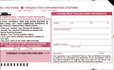 Virginia Tech Information Systems card 