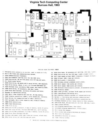 Floor Plan Diagram of the Virginia Tech Computing Center in Burruss Hall 1983