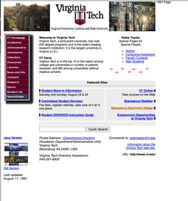 Virginia Tech Home Page 1997