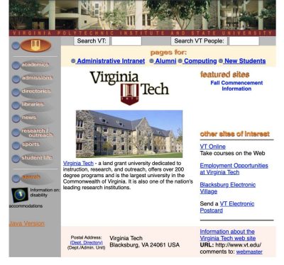 Virginia Tech website 1997