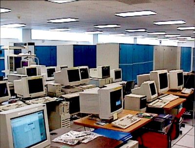 These rows of IBM 3380 Digital Access Storage Devices provided a few hundred gigabytes of storage. (Terminals probably used to access different parts of the system).