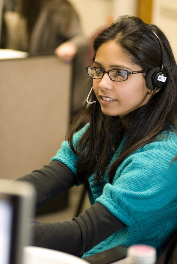 Student workers at the Virginia Tech Call Center located in University Mall