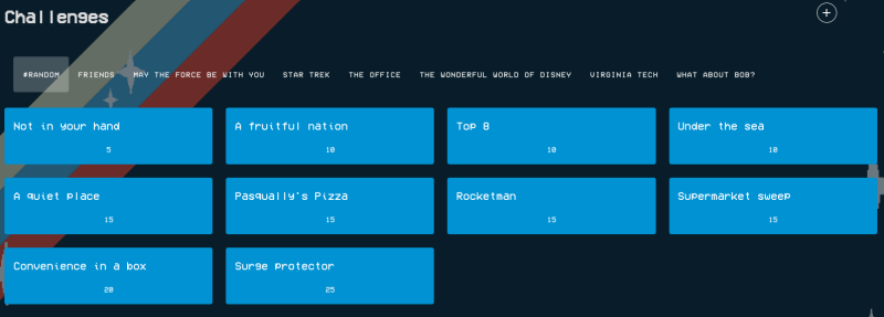 game interface with grid of topics 