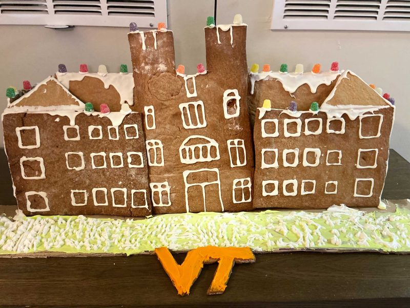 gingerbread house model of Burruss Hall