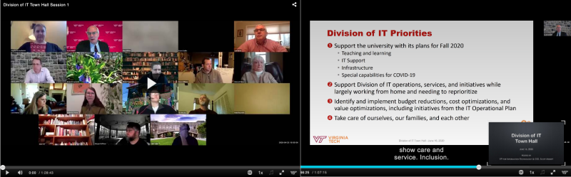 side by side screen captures of division of IT town hall meetings on Zoom