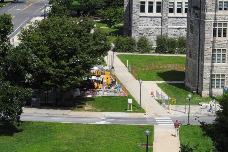 A picture showing construction work on the Virginia Tech campus.